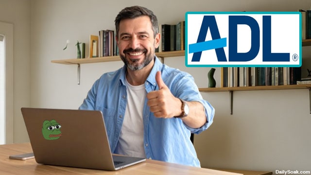 White man looking at a laptop on desk checking on ADL website.