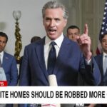 California Democrat Gavin Newsom giving a speech on crime and burglary.