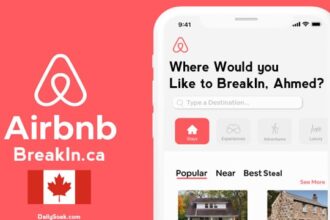 Parody Airbnb app for Canada with a picture of a phone against pink background.