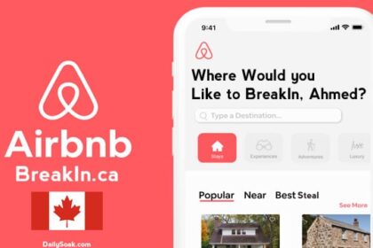 Parody Airbnb app for Canada with a picture of a phone against pink background.