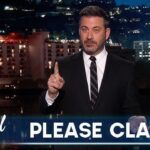 Jimmy Kimmel in a suit on his late night program speaking about Charlie Kirk.