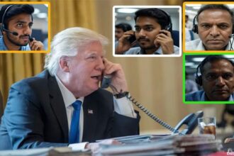 Indian male phone operators in a call center calling President Donald Trump in the White House.