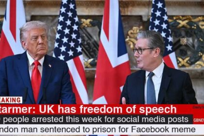 UK prime Minister Keir Starmer and President Donald Trump giving a press conference in London.