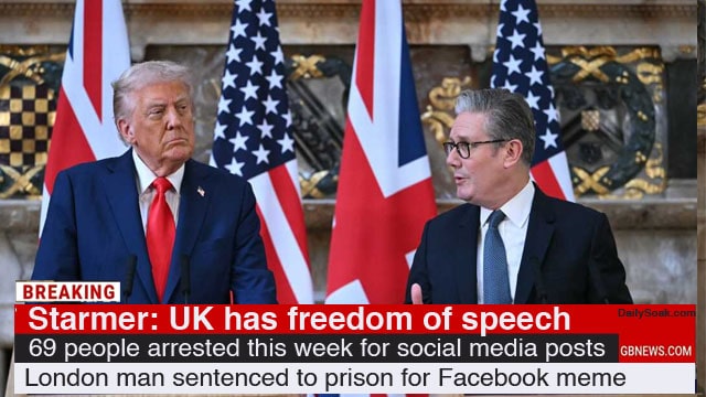 UK prime Minister Keir Starmer and President Donald Trump giving a press conference in London.