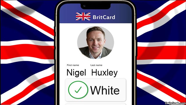 UK Prime Minister Keir Starmer's new digital ID phone in front of a UK flag.