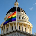 Rainbow flags on California Capitol building.