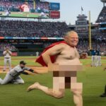 Canada's Doug Ford streaking naked during 2025 World Series game in defiance of President Donald Trump's tariffs.