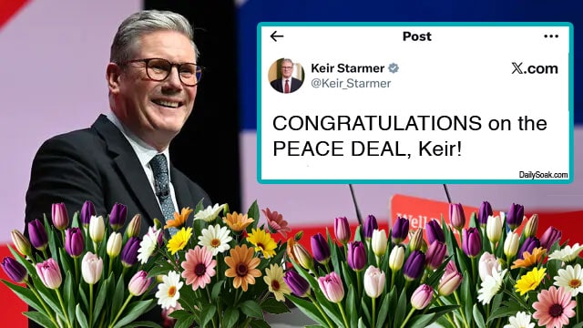UK Prime Minister Keir Starmer giving a speech on the Middle East Peace Deal.