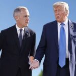 Mark Carney and Donald Trump standing at the White House during meeting.