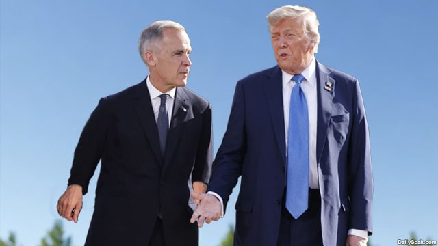 Mark Carney and Donald Trump standing at the White House during meeting.