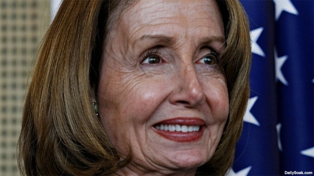 Nancy Pelosi closeup smiling painfully due to all the Botox hiding the wrinkles.
