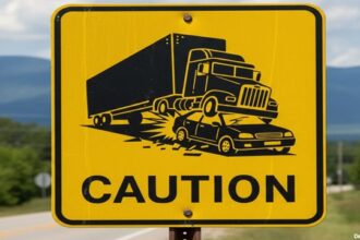 Caution sign in Republican state warning of California drivers.