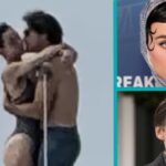 Katy Perry and Justin Trudeau on a boat kissing.