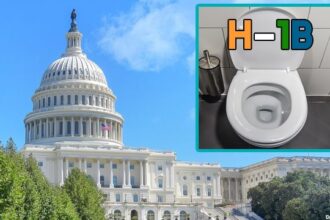 US Congress building and an H-1B visa worker toilet.