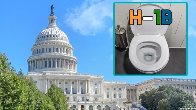 US Congress building and an H-1B visa worker toilet.