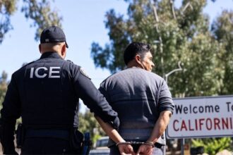 ICE agents arresting illegal aliens in California.