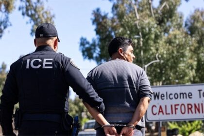 ICE agents arresting illegal aliens in California.