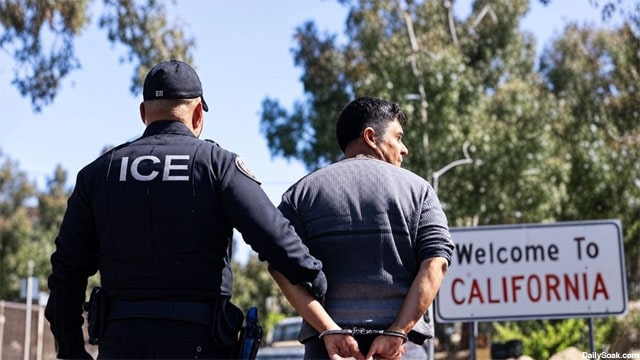 ICE agents arresting illegal aliens in California.