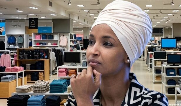 Ilhan Omar wearing a hijab inside of a department store looking for gifts for brother.