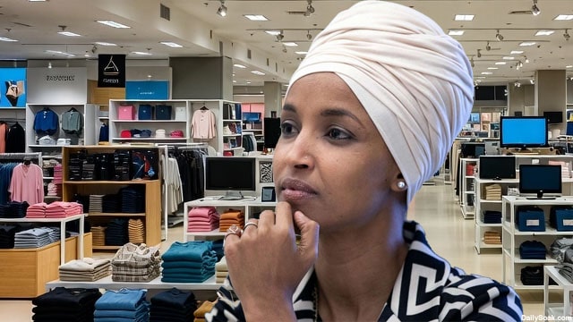 Ilhan Omar wearing a hijab inside of a department store looking for gifts for brother.