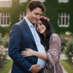 Katy Perry hugging Justin Trudeau in front of a green house.