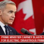Prime Minister Mark Carney behind a podium on stage speaking to Canadian voters.