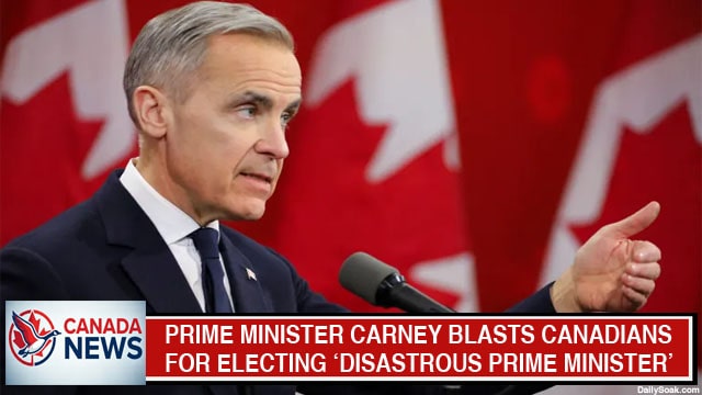 Prime Minister Mark Carney behind a podium on stage speaking to Canadian voters.