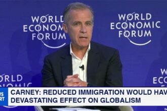 Canada Prime Minister Mark Carney giving a speech at the WEF.