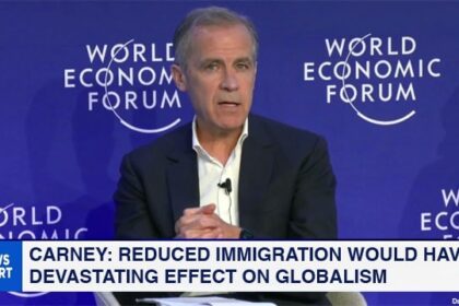 Canada Prime Minister Mark Carney giving a speech at the WEF.