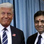 President Donald Trump and an Indian H-1B man standing in for JD Vance.