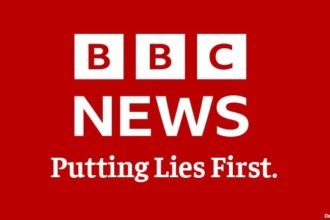 Parody BBC news logo in reference to the lawsuit by President Donald Trump.