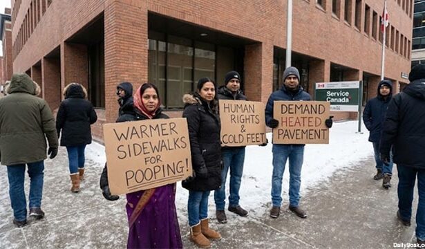 Indian immigrants in Canada protesting in front of government building.