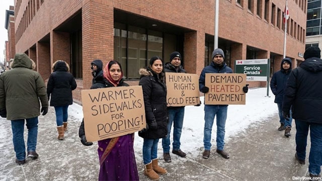 Indian immigrants in Canada protesting in front of government building.
