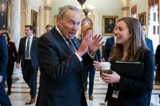 Chuck Schumer talking to a female staffer in Congress on Christmas.