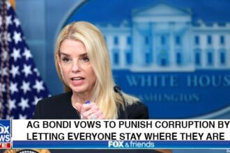 DOJ Attorney General Pam Bondi giving a Fox News interview about Democrat corruption.