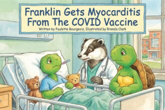 Parody book cover of Franklin the Turtle with the cartoon turtle lying on a hospital bed.