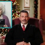 Jimmy Kimmel sitting in a chair giving a Christmas message on UK tv.