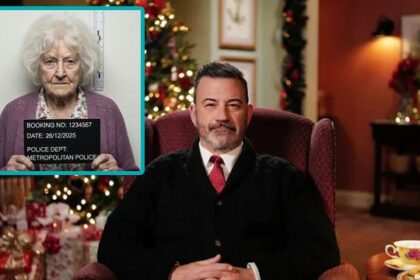 Jimmy Kimmel sitting in a chair giving a Christmas message on UK tv.