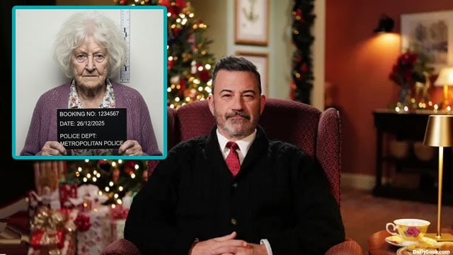 Jimmy Kimmel sitting in a chair giving a Christmas message on UK tv.