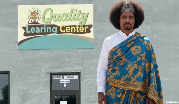 Former Canada Prime Minister Justin Trudeau wearing blackface standing in front of a Somali daycare center in Minnesota.
