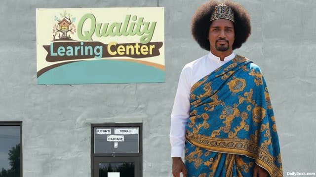 Former Canada Prime Minister Justin Trudeau wearing blackface standing in front of a Somali daycare center in Minnesota.
