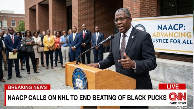 NAACP black man behind podium giving speech on NHL.