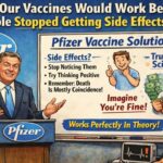 Pfizer executive man behind podium giving speech on COVID vaccine side effects.