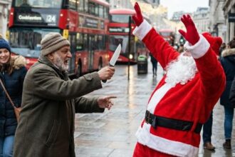 A Pakistani man stabbing Santa Clause on a street in London, UK.