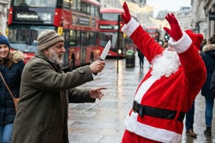 A Pakistani man stabbing Santa Clause on a street in London, UK.