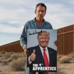 Illegal alien holding a photo of Donald Trump on The Apprentice.