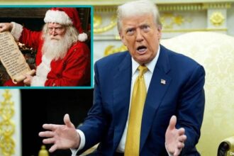 Donald Trump with an insert of Santa Claus.