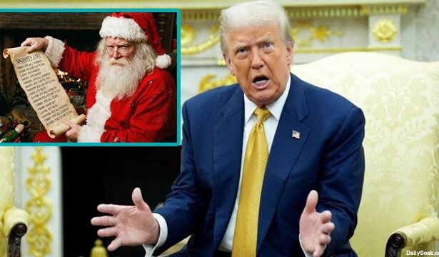 Donald Trump with an insert of Santa Claus.