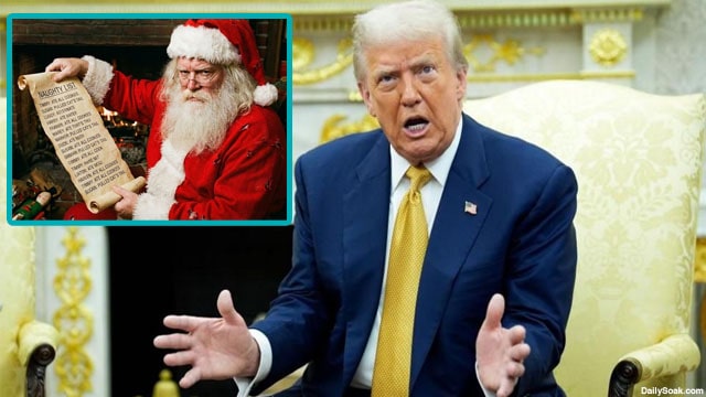 Donald Trump with an insert of Santa Claus.