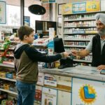 Young boy inside of a California convenience store purchasing tobacco.